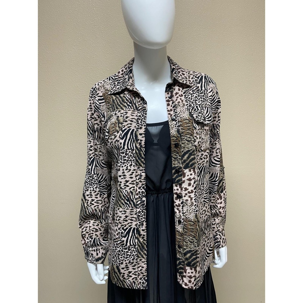 Women S Patchwork Animal Print Blouse Leopard Zebra Safari Jungle Long Sleeve